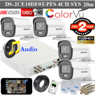 Hikvision colorvu with audio 4 Cameras DS-2CE10DF0T-PFS