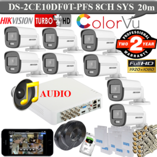 2MP colorvu with audio 8 Cameras DS-2CE10DF0T-PFS