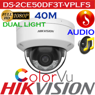 Hikvision 2MP 3D Hybrid Light ColorVu Audio 40 M Dome Camera DS-2CE50DF3T-VPLFS