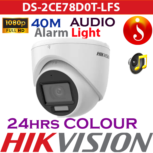 Hikvision 2mp Smart Hybrid Light Audio 40m Dome Camera Ds 2ce78d0t Lfs