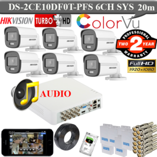 Hikvision 2mp colourvu voice 6 camera package DS-2CE10DF0T-PFS