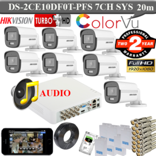 Hikvision 2mp colourvu voice 7 camera package DS-2CE10DF0T-PFS