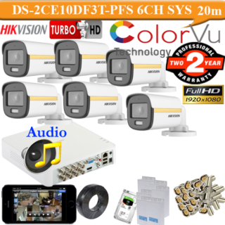 Hikvision 2mp gold colorvu audio 6 camera package ds-2ce10df3t-pfs