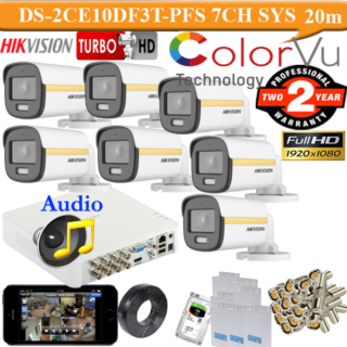 Hikvision 2mp gold colorvu audio 7 camera package ds-2ce10df3t-pfs