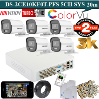 Hikvision 3K-5MP colorvu 5 camera kit 1TB HDD