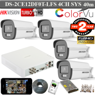 Hikvision 2MP colorvu 40 meter Audio Dual light 4 camera kit DS-2CE12DF0T-LFS