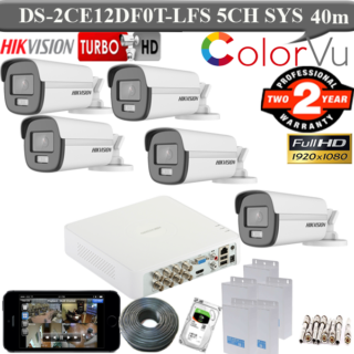 Hikvision 2MP colorvu 40 meter Audio Dual light 5 camera kit DS-2CE12DF0T-LFS