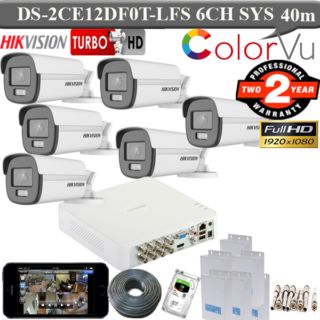 Hikvision 2MP colorvu 40 meter Audio Dual light 6 camera kit DS-2CE12DF0T-LFS