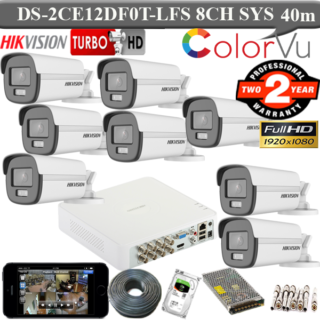 Hikvision 2MP colorvu 40 meter Audio Dual light 8 camera kit DS-2CE12DF0T-LFS