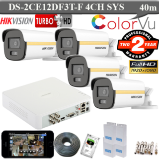 Hikvision 2MP colorvu 40 meter Gold 4 camera package DS-2CE12DF3T-F