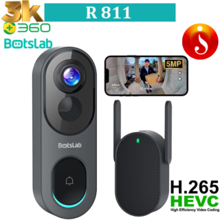 Botslab R811 5MP Wireless Video Doorbell 180 View Battery Powered AI PIR Detection VR Mode HDR 2-Way Talk