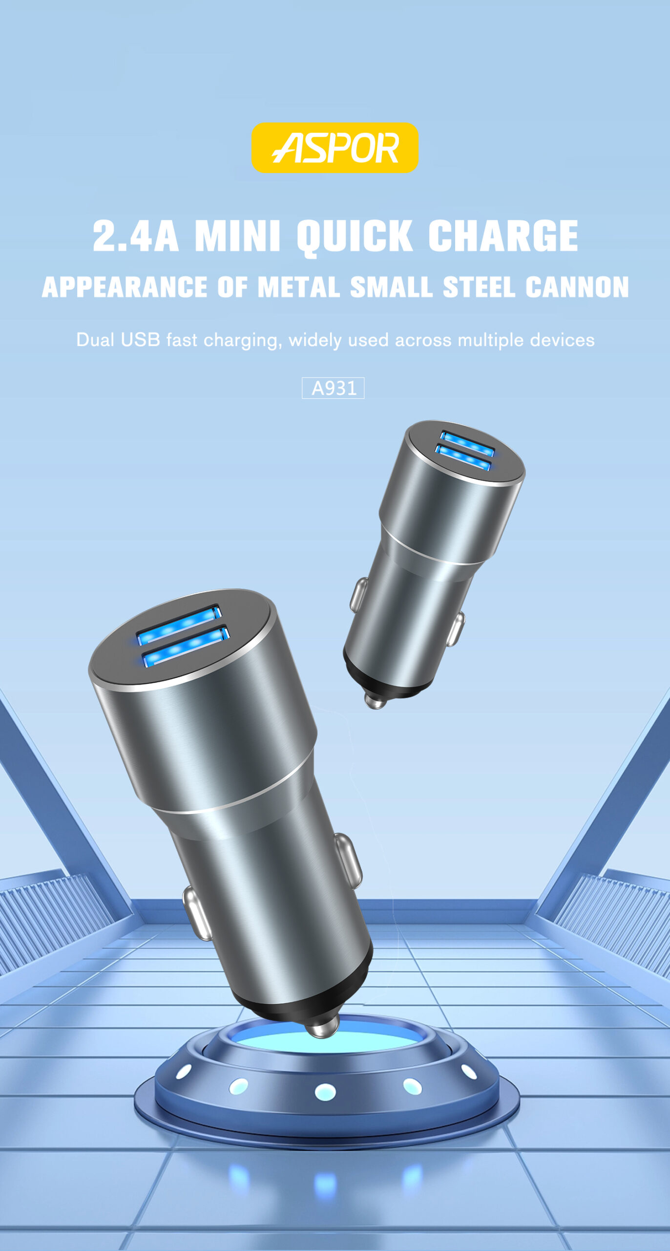Car Mobile Phone Charger 2.4A 2 Port Usb ASPOR A931 6 A931ΦaµaaΘi╡ 01 scaled
