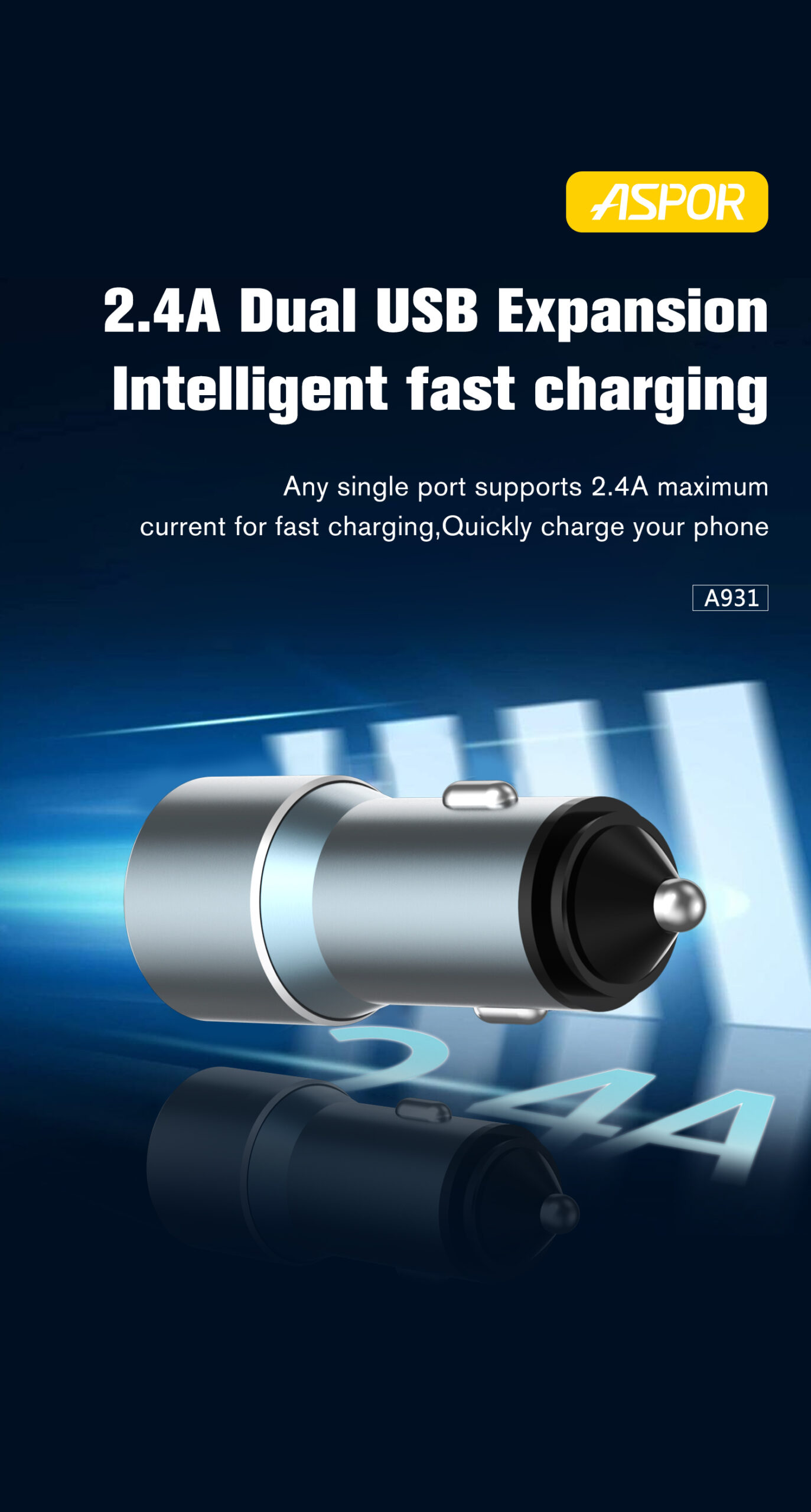 Car Mobile Phone Charger 2.4A 2 Port Usb ASPOR A931 11 A931ΦaµaaΘi╡ 06 scaled
