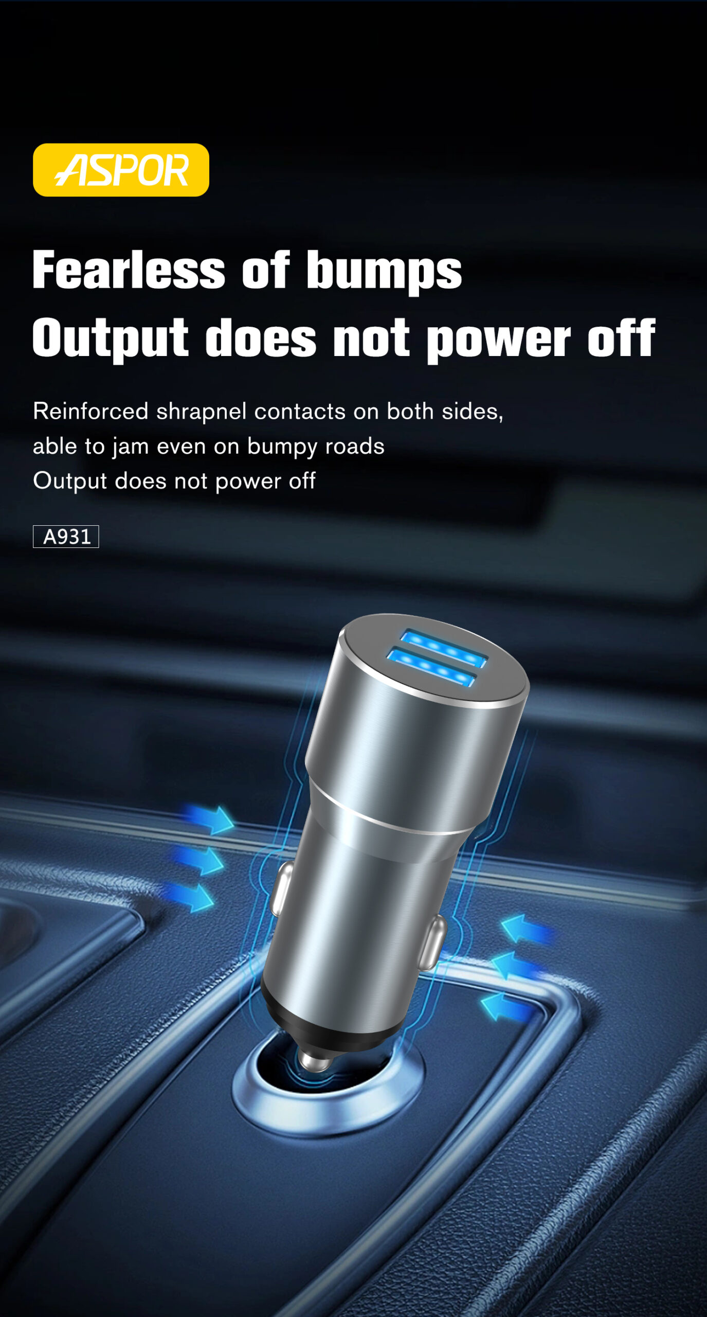 Car Mobile Phone Charger 2.4A 2 Port Usb ASPOR A931 12 A931ΦaµaaΘi╡ 07 scaled