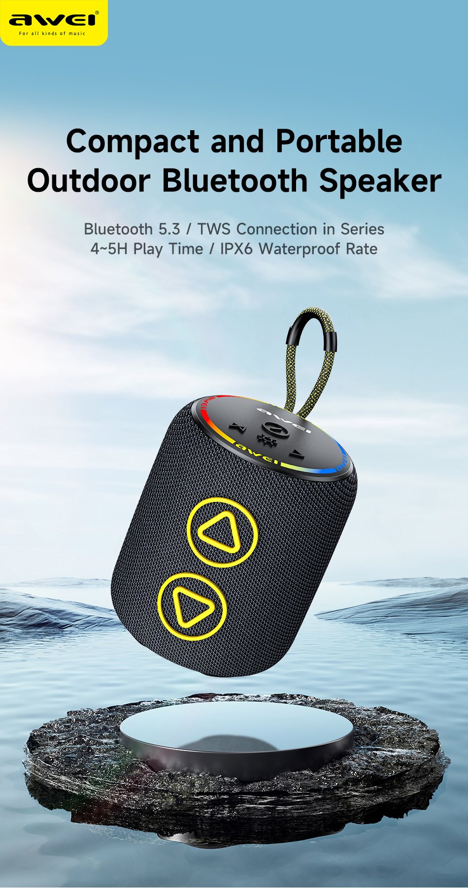 Awei KA13 Bluetooth Wieless HiFi Surround Heavy Bass Mini Portable Outdoor RGB TWS Speaker 4 1 01