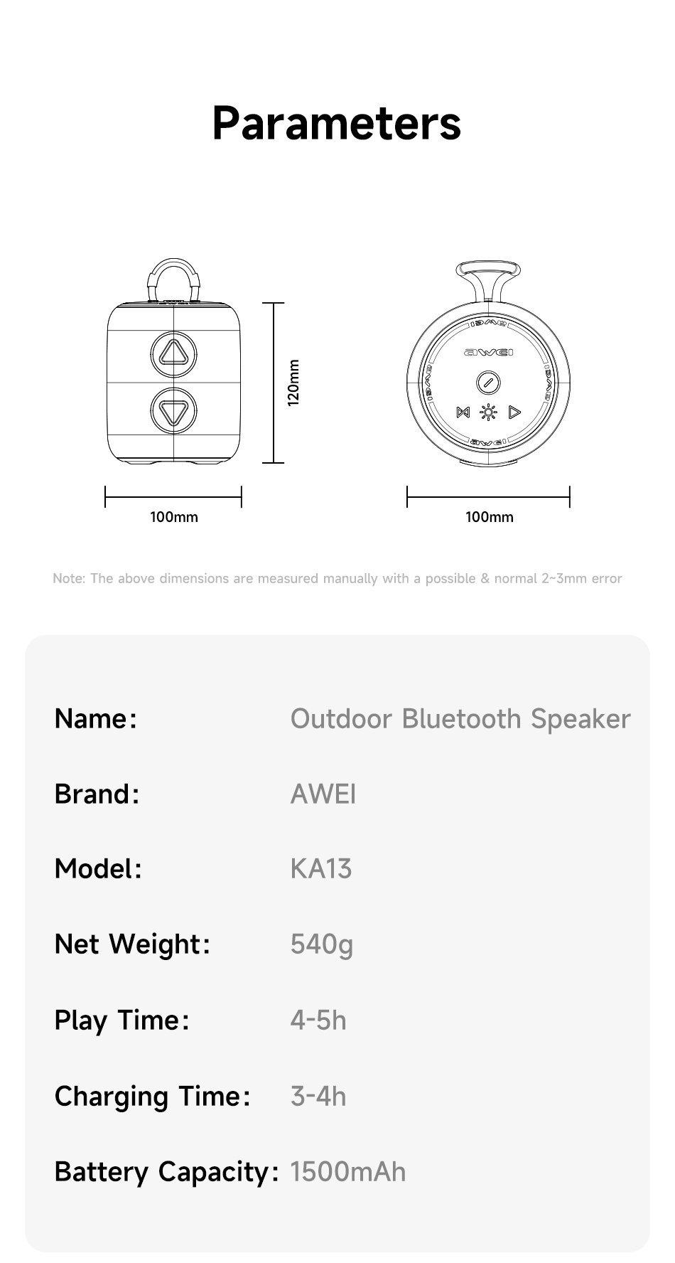 Awei KA13 Bluetooth Wieless HiFi Surround Heavy Bass Mini Portable Outdoor RGB TWS Speaker 12 1 09