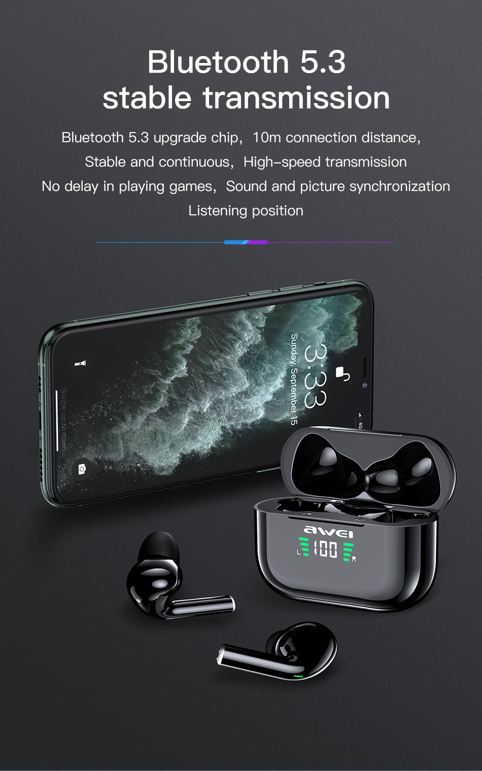 Awei T29P ANC Airpod Wireless earbud with LCD Bluetooth Sport Headset Gamer TWS Wireless HiFi Earphone With Mic 9 T29P详情页 英文版本 05