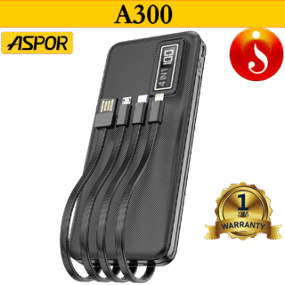 Aspor A300 Power Banks 10000mAh fast Charger 4 In1 Built in Cables Portable Power Station