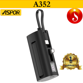 ASPOR A352 Built in Cable 5000mAh Ultra-Thin Mini Compact Portable Emergency Power Bank